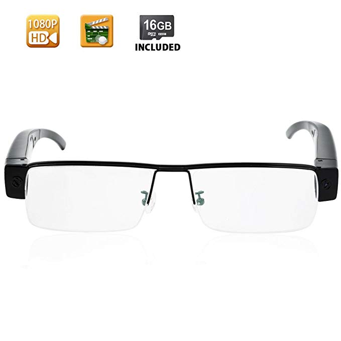 WISEUP 1080P HD Spy Eye Glasses Camera - Covert Video Camera Glasses with 16GB Memory Card Built-in