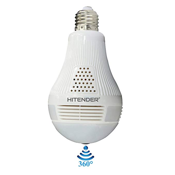 HITENDER HTD-001 Light Bulb Camera - 960P HD Panoramic View - Dual Night Vision - Two-Way Talk - Motion Detection - Local Storage - Wireless Home Security IP Camera