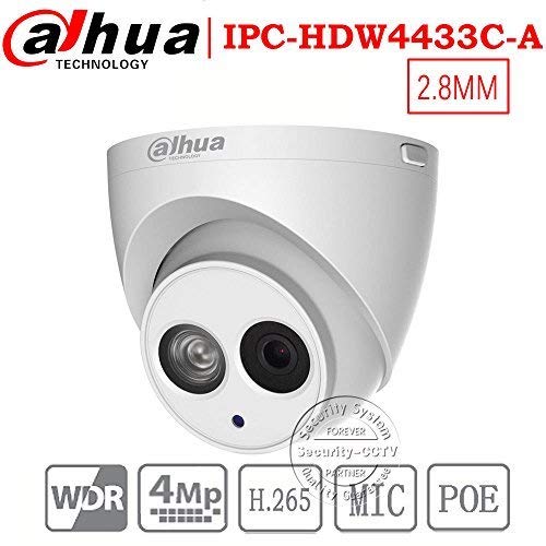 Dahua 4MP Security Camera, IPC-HDW4433C-A, Network Camera, Night Vision, Eyeball Dome IP Camera, 4 Megapixel IR 50M WDR POE H.265 Built-in MiC Weatherproof IP67 2.8mm