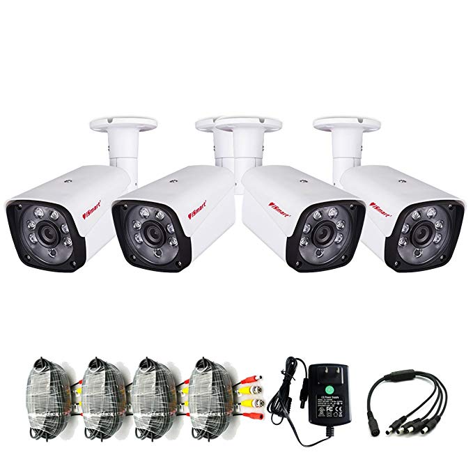 iSmart 4Packs 1200TVL 720P AHD Bullet Outdoor Camera 3.6mm IR-Lens CCTV Security System C1069AH2x4 White