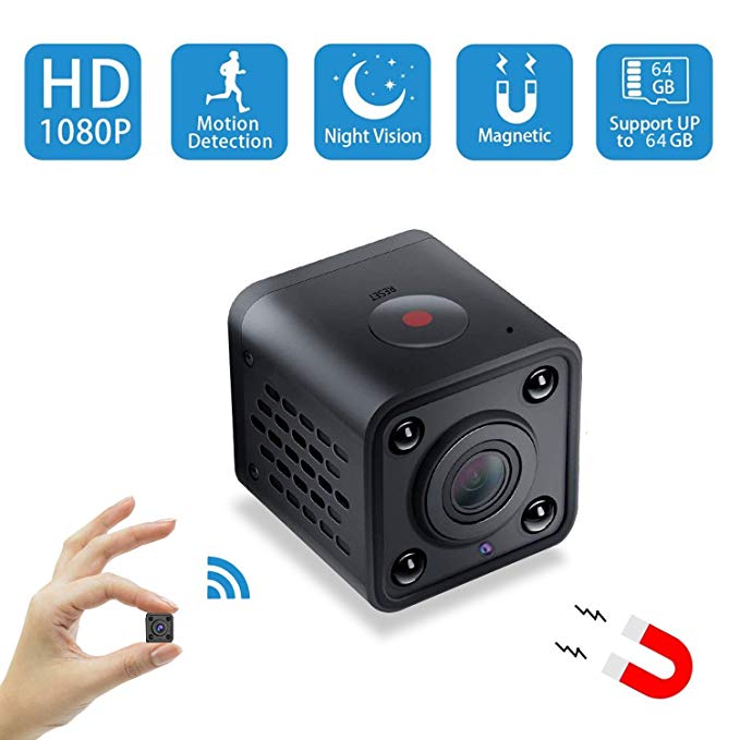 Mini Spy Camera WiFi,Wireless Hidden Camera Pet Nanny Cam Video Recorder with Motion Detection,HD 1080P Night Vision Remote Viewing Camera for Home Surveillance Security,Support iOS & Android (Black)