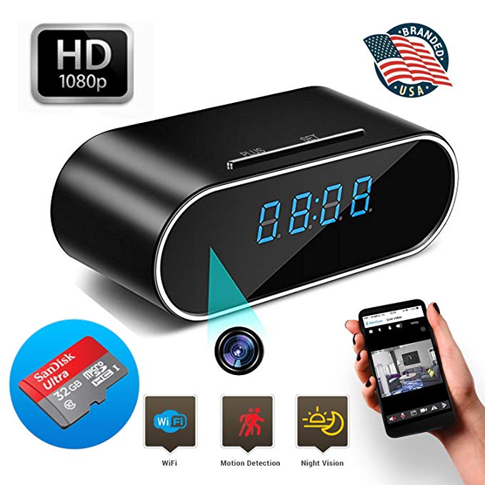 Hidden WiFi Nanny Camera Bundle with SD Card. Best IP Camera. 1080p WiFi Video Clock - a Smart Wi-Fi Indoor Home Security Clock Including Night Vision and Video Recorder 2018