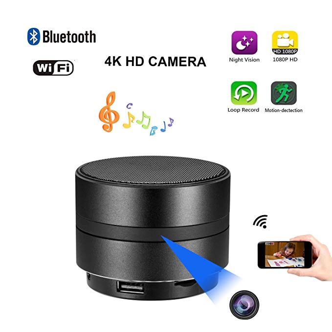 JLRKENG Bluetooth Speaker Spy Hidden Camera HD 1080P WIFI Night Vision Wireless Stereo Music Player Motion Detection Real-Time View Online Monitoring Nanny Cam for Home Security Office