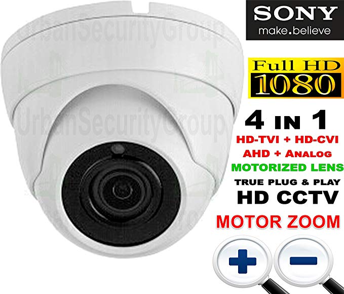 USG Premium Sony Starvis Chipset 2MP 1080P Dome Security Camera with Junction Box : HD-TVI, HD-CVI + Analog BNC Formats : MOTORIZED via UTC 2.8-12mm HD Lens : 18x Square IR LEDs : Business Grade