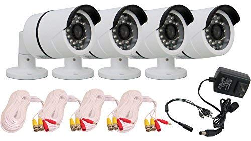 eSecure EST15124 HD-TVI 4-Pack Indoor/Outdoor IR Bullet Camera DIY Kit, 1MP, 720P, 24 Led, 60FT Premade cable and power adapter included