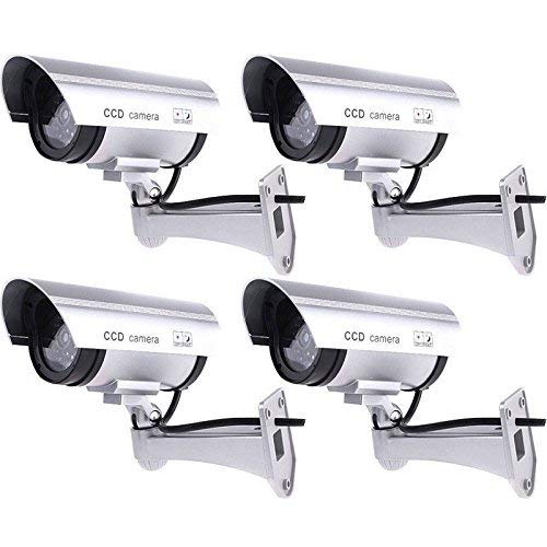 4 PACK Waterproof Dummy Fake Surveillance Security CCTV Dome Camera with Record LED Light Indoor & Outdoor (Silver)