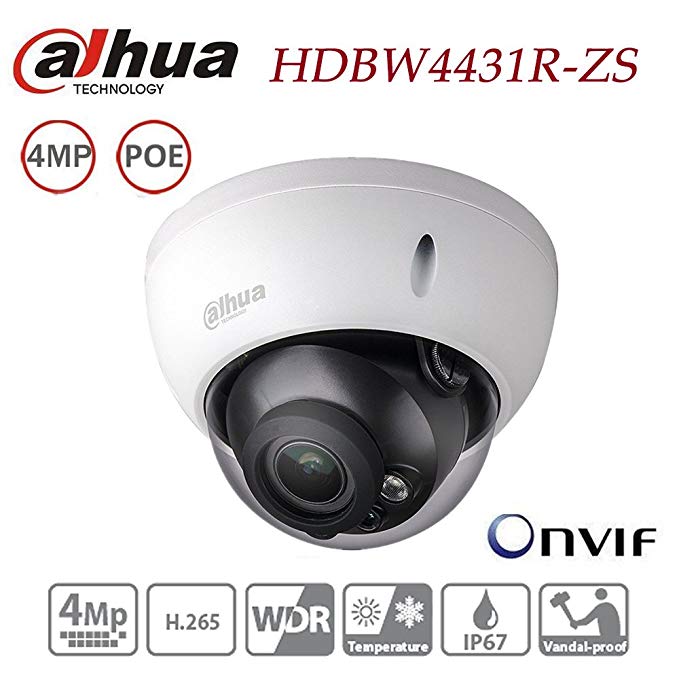 Dahua Dome Camera HDBW4431R-ZS 4MP IP Camera Varifocal Motorized Zoom 2.7-12mm lens POE Waterproof Outdoor Network Security Surveillance System IP67 IK10 ONVIF H.265 H.264 International Version