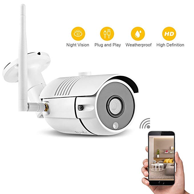 Joyhero HD IP Security Camera 1280 x 720p WiFi Indoor/Outdoor Surveillance System IP66 Waterproof Night Vision Motion Detection Plug and Play for Pet or Baby Monitor, Home Security White