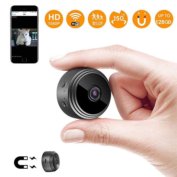 Hidden Camera WiFi Mini Camera,HD 1080P Mini Wireless Nanny Cam-Magnetic Camera-Security Camera for Home Built-in Battery with Motion Detection/Night Vision for iPhone/Android Phone/iPad/PC (Black)