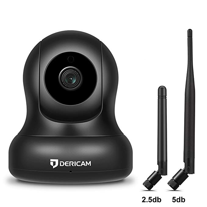 Dericam 1080P Home Security Camera, WiFi Camera,Full HD 30fps Real time with an additional 5dBi Powerful Antenna, Pan/Tilt Control, 4x Digital Zoom, Night Vision, 1080-P2, Black