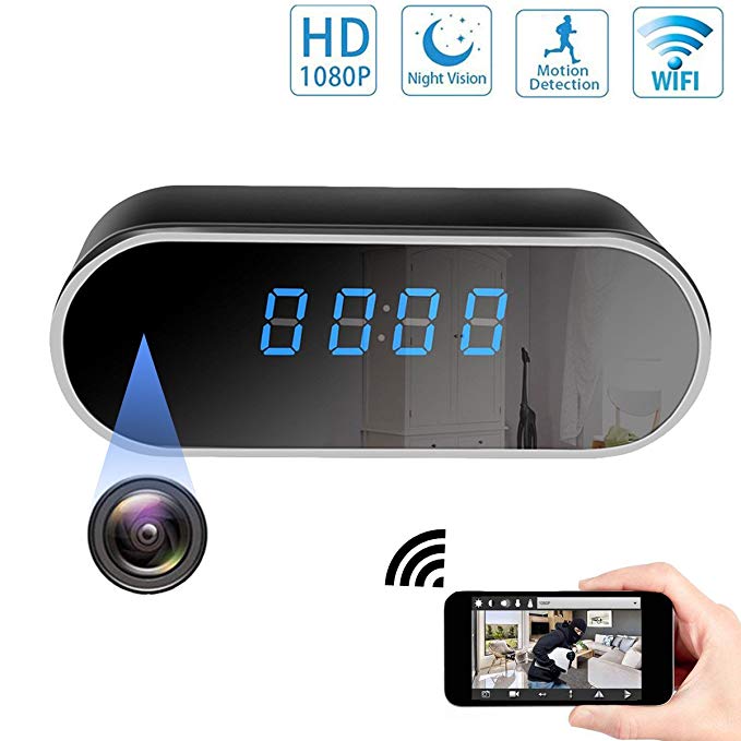 AMCSXH HD 1080P WiFi Hidden Camera Spy Camera Alarm Clock Camera/Security for Home and Office, Night Vision/Motion Detection/Loop Recording/Nanny Camera