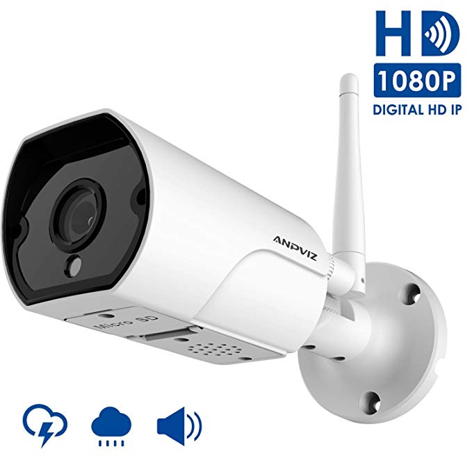 1080P Wireless Security Camera Outdoor, Anpviz 2MP WiFi Bullet Camera Indoor and Outdoor, 2 Way Audio, Support 128 Micro SD Card (not Included), Come with Power Adapter