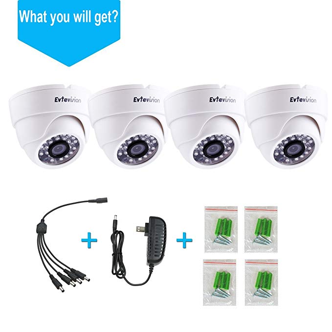 Evtevision 1080P Security CCTV Camera Kit 4pcs 2MP AHD Dome Camera Video Monitor 24 IR LEDs Night Vision 3.6mm Wide Angle Indoor Home-Only Fits for 1080N/1080P AHD DVR