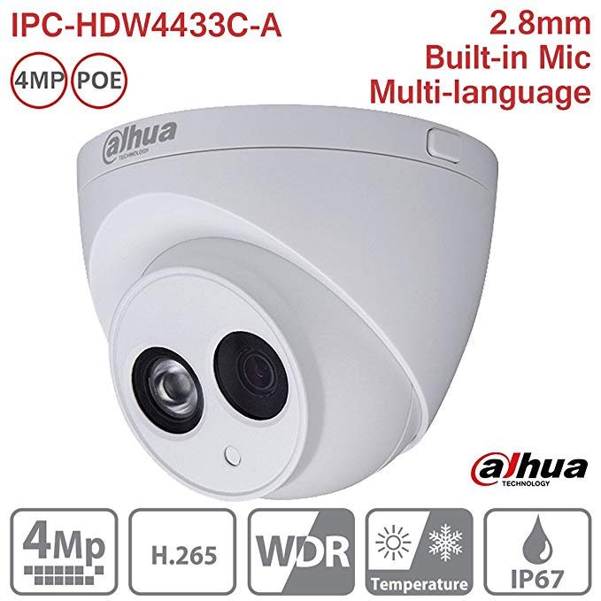 Dahua IP Camera IPC-HDW4433C-A 2.8mm 4MP Full HD IR Mini Turret Dome Network Camera ONVIF PoE Built-in Mic IP67 International Version