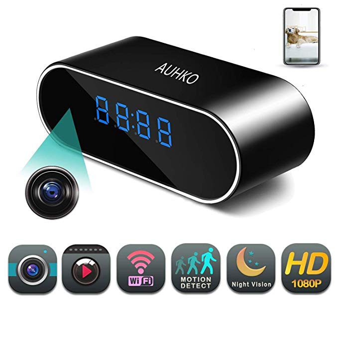 Hidden Camera,Auhko Spy Camera in Clock WiFi hidden Cameras 1080P Video Recorder Wireless IP Camera for Indoor Home Security Monitoring Nanny Cam 140°Angle Night Vision Motion Detection