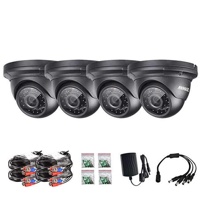 ANNKE HD 720p Video Security Camera with Indoor/Outdoor IP66 Weatherproof Housing and IR Night Vision LEDs (4-Pack, Black)