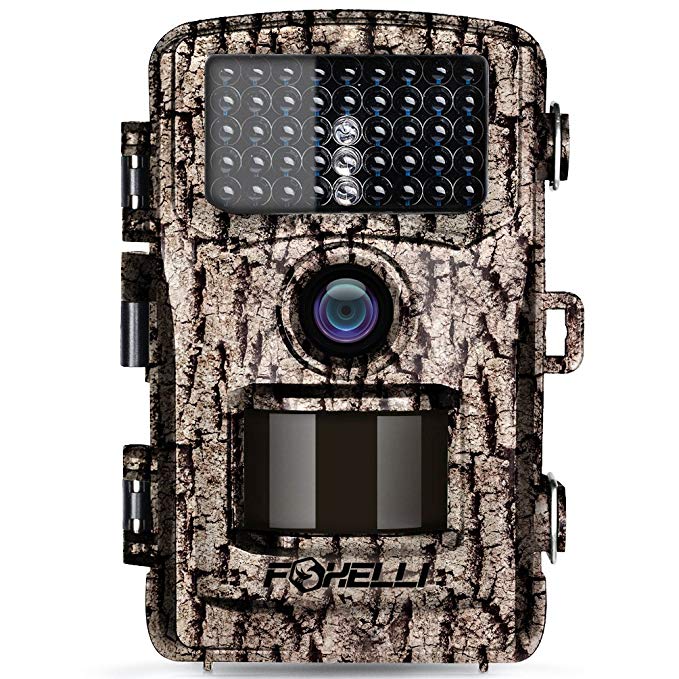 Foxelli Trail Camera – 12MP 1080P Full HD Wildlife Scouting Hunting Camera with Motion Activated Night Vision, 120° Wide Angle Lens, 42 IR LEDs and 2.4” LCD Screen, IP66 Waterproof Game Camera