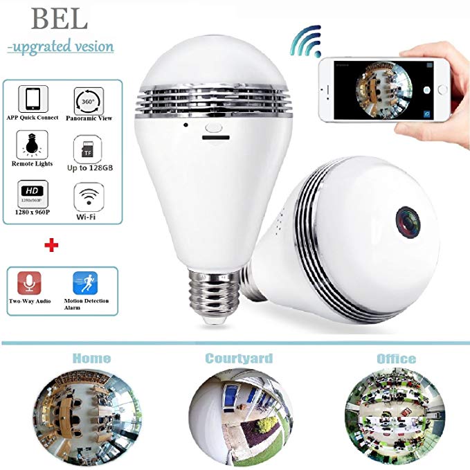 Security Camera Bulb System -BEL (2017 New Design), Wireless Home Security IP Camera Light Bulb System, 360 Degree Fisheye Lens Wifi Video Digital Security Camera