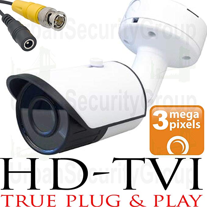 USG 3MP 2048x1536 Bullet Security Camera : 2.8mm Wide Angle HD Lens : Weatherproof Vandal-proof : 24x IR LEDs : BNC Connector : Deep Extension Mount Box : Works With HD-TVI, Analog + AHD DVRs