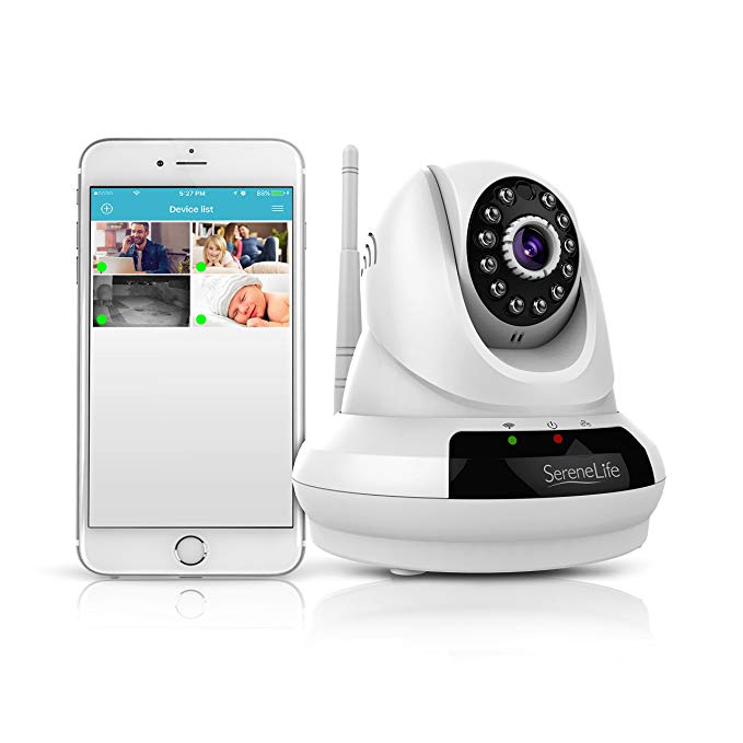 Wireless IP Home Security Camera - High Definition HD 720p Wifi Cloud Cam for Indoor Home Surveillance Video w/ Night Vision - Remote Control PTZ Pan Tilt from Mobile or PC Mac - SereneLife IPCAMHD62