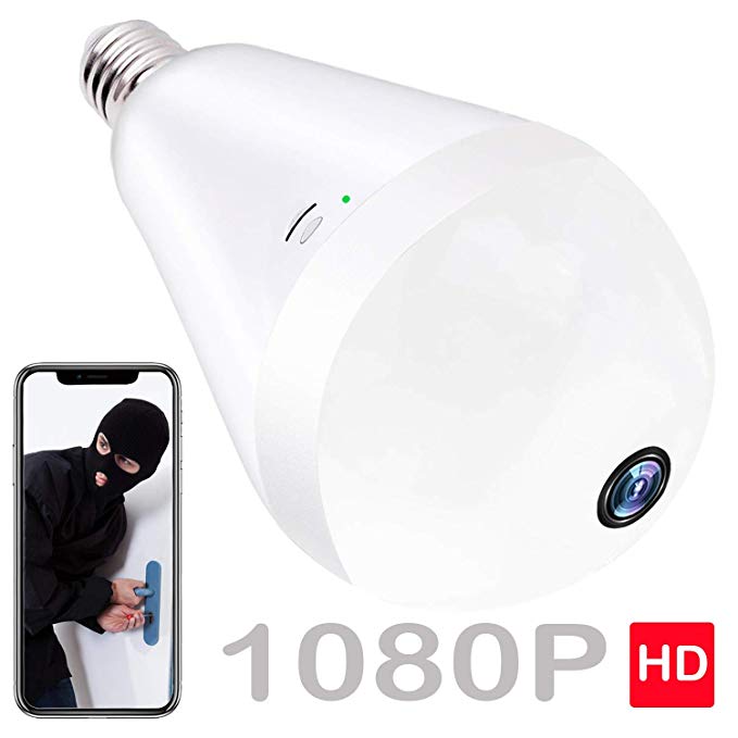 Light Bulb Camera Wireless 1080P HD 360 Fisheye Security Camera Home LED Light Camera Motion Detection & Night Vision for Android/iPhone/Windows.