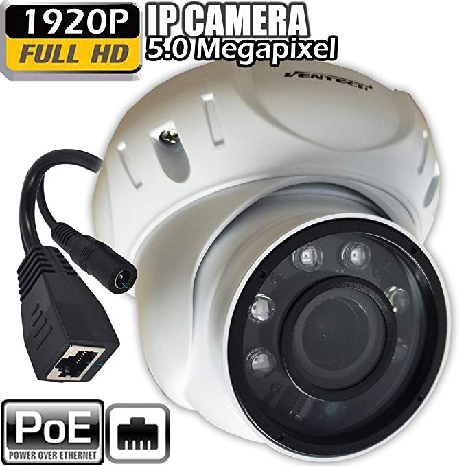 Ventech Security 5MP Dome 2592 x 1920 Pixel 3X Optical Zoom Outdoor 1920P PoE IP Camera 2.8-8mm Varifocal Motorized Zoom Len (White)