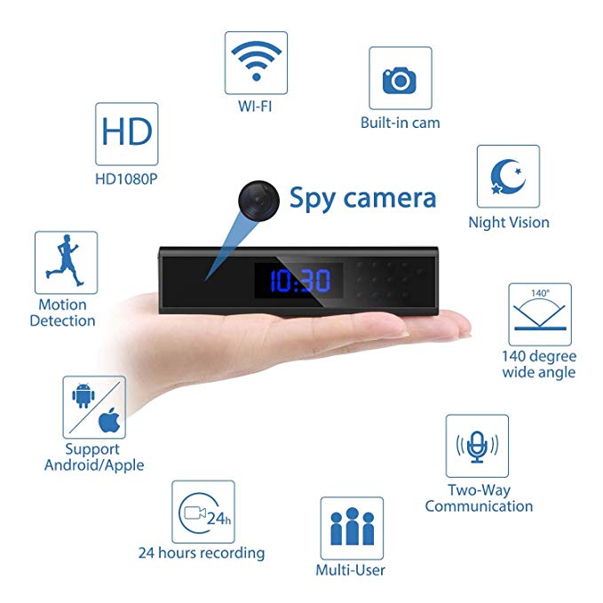 Spy Hidden Camera, Jayol Upgraded 1080P Recorder Wireless WIFI Hidden Camera In Clock, IP Covert Cameras with Night Vision, Motion Detection, Pet Baby Monitor and Home Security Nanny Cam-Sony Lens