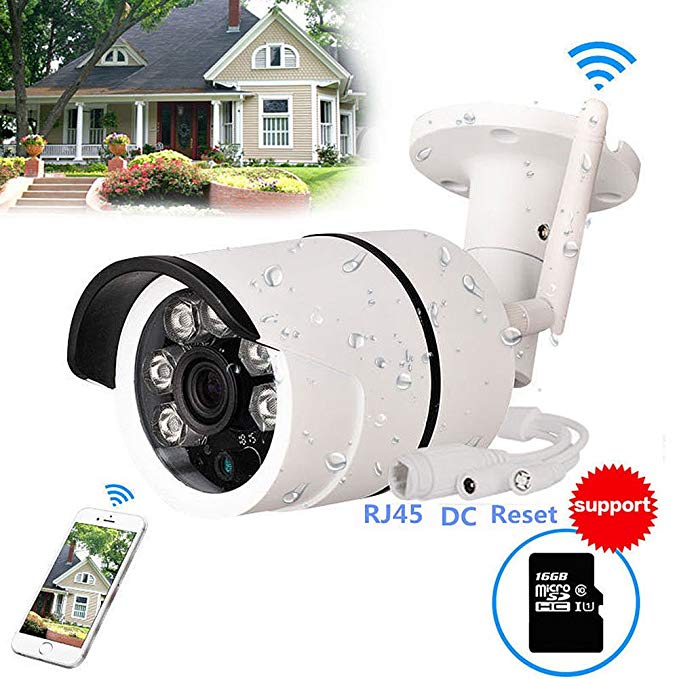 WIFI Camera Outdoor, CCTV Wireless Security IP Camera, 720P HD Night Vision Bullet Cameras, Waterproof Surveillance CCTV, IR LED Motion Detection IP Cameras for Indoor Outdoor,Built-in 16GB SD Card