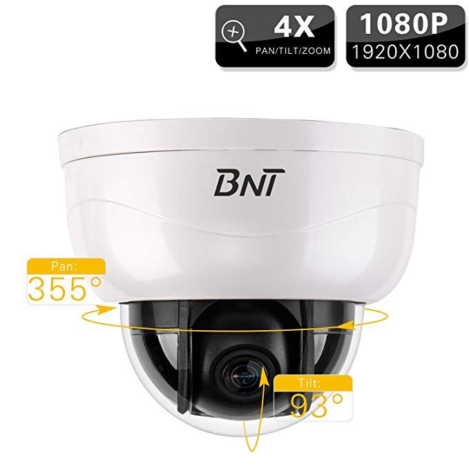 BNT Security Camera Pan/Tilt/Zoom Dome 1080P 4X Zoom IP Surveillance Camera Indoor Night Vision PTZ Video Camera HD CCTV Network Camera Auto Rotation Remote Access PTZ Control