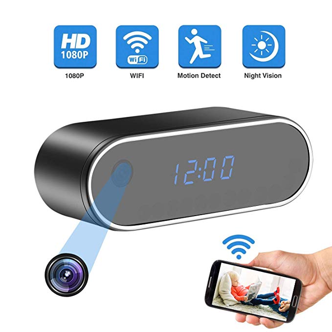 Alarm Clock Camera, Spy Camera WiFi HD1080P Hidden Covert Nanny Cam 140°Angle Night Vision Motion Detection,Wireless Security Nanny Surveillance for Home Indoor